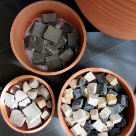 cobbles in pots
